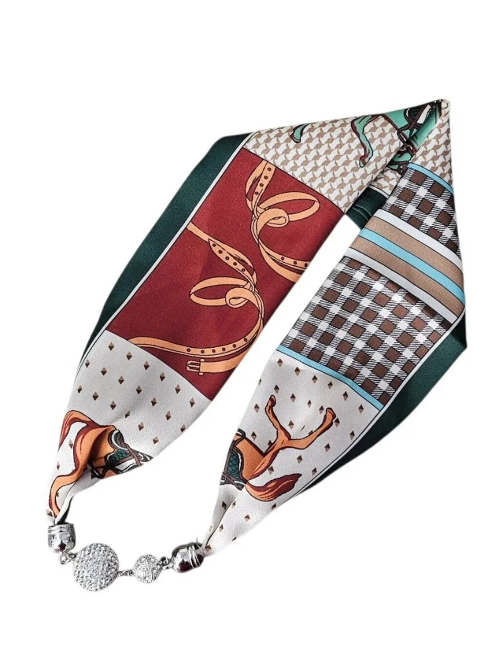 Scarf Necklace Satin Equestrian Horse Boho Rhinestone Magnetic Neck Scarf New